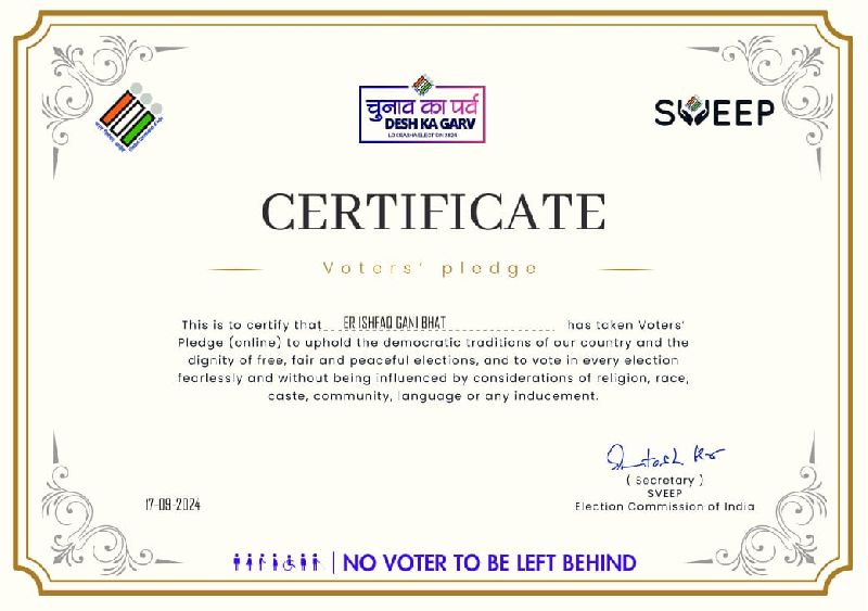 CERTIFICATE OF VOTERS PLEDGE